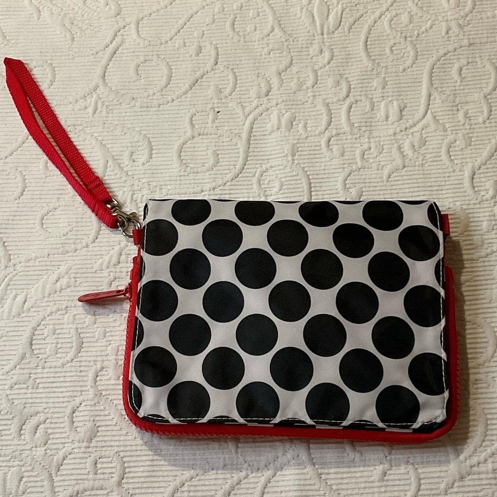 thirty-one Black Polka Dot Wristlet with Red Accents expandable